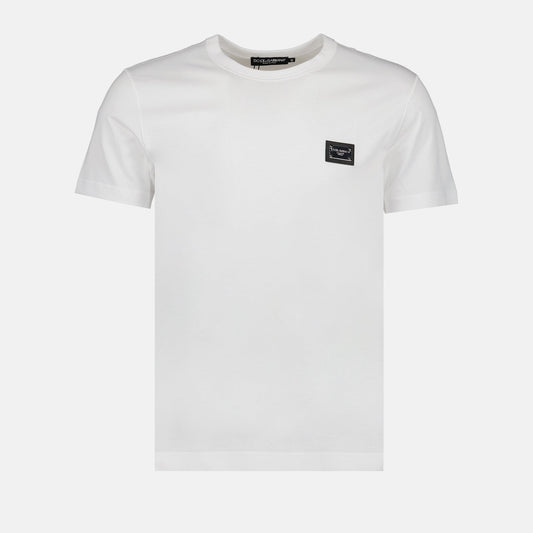 Dolce & Gabbana T-shirt, luxury men's T-shirt, white logo T-shirt, designer T-shirt, men's ready-to-wear