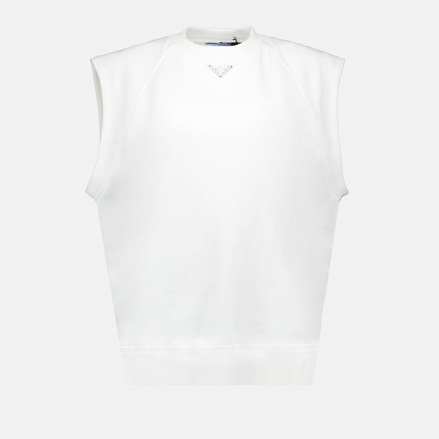 Prada, White T-Shirt, Triangle Logo, Women's Luxury T-Shirt, Designer Clothing