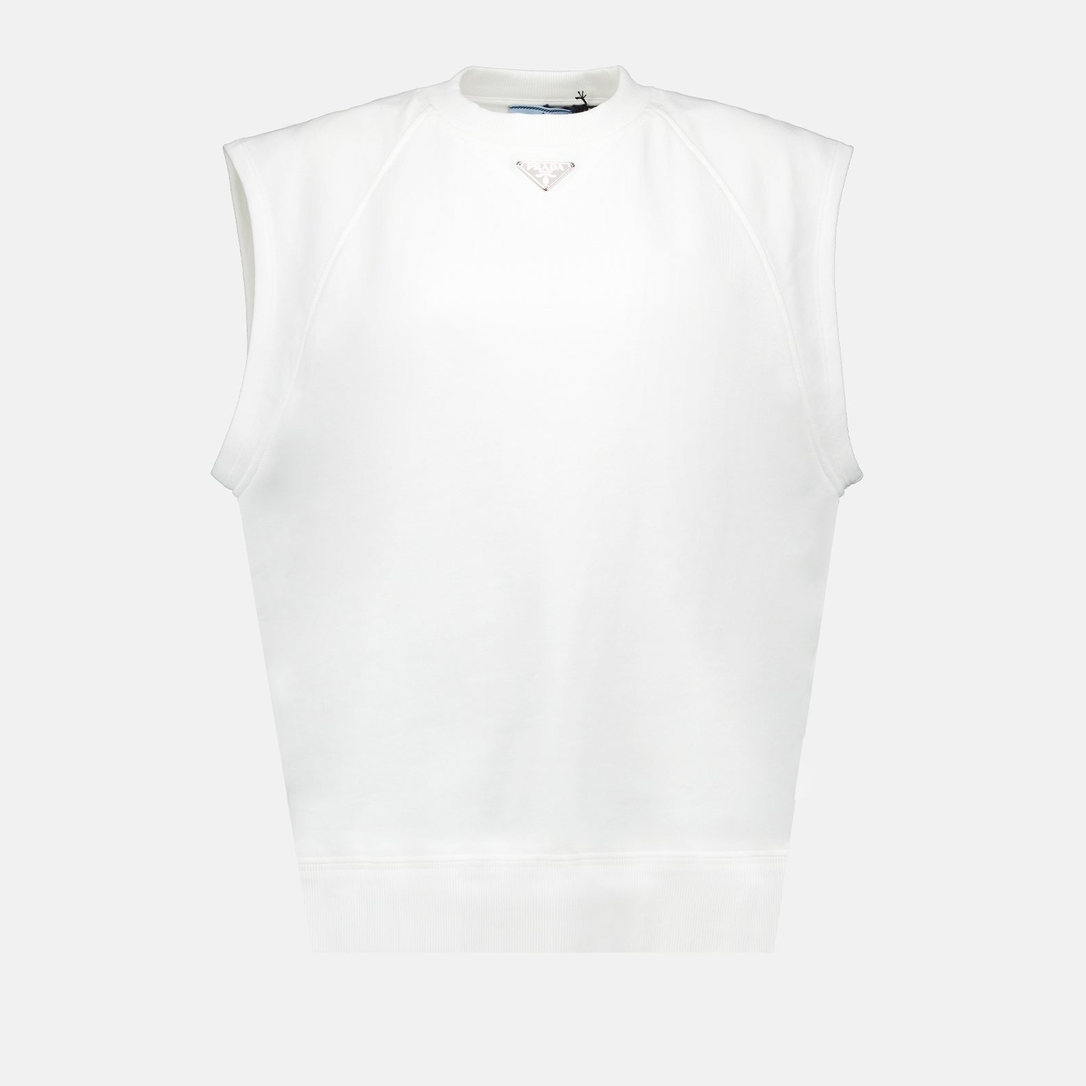 Prada, White T-Shirt, Triangle Logo, Women's Luxury T-Shirt, Designer Clothing