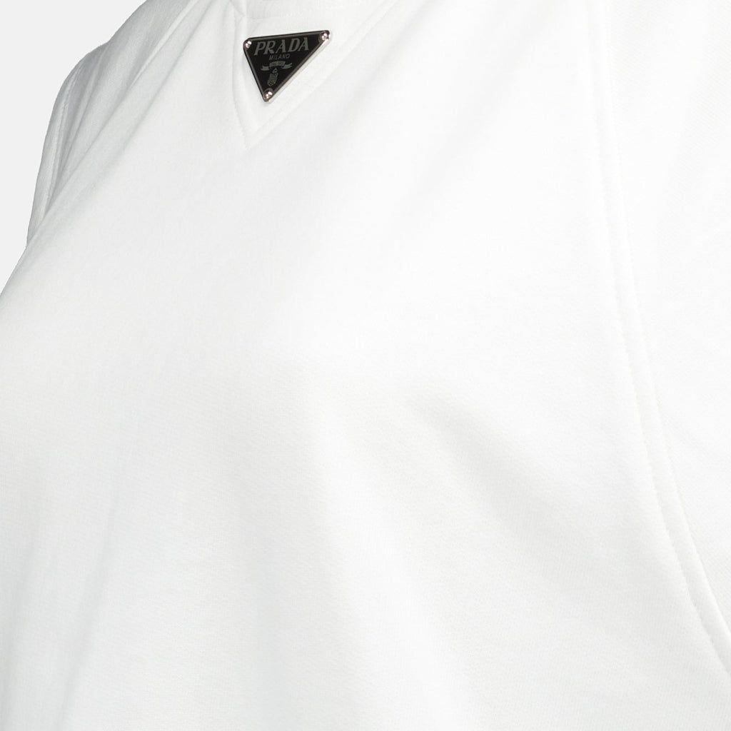 Prada, White T-Shirt, Triangle Logo, Women's Luxury T-Shirt, Designer Clothing
