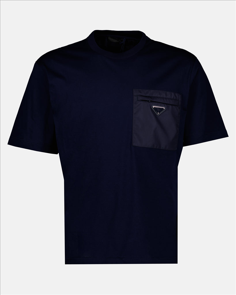 Triangle Logo T-shirt, Prada clothing, blue T-shirt, luxury ready-to-wear, modern design