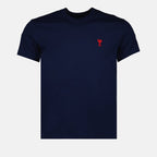 AMI Paris, Ami de Coeur, unisex luxury T-shirt, navy blue T-shirt, high-end fashion