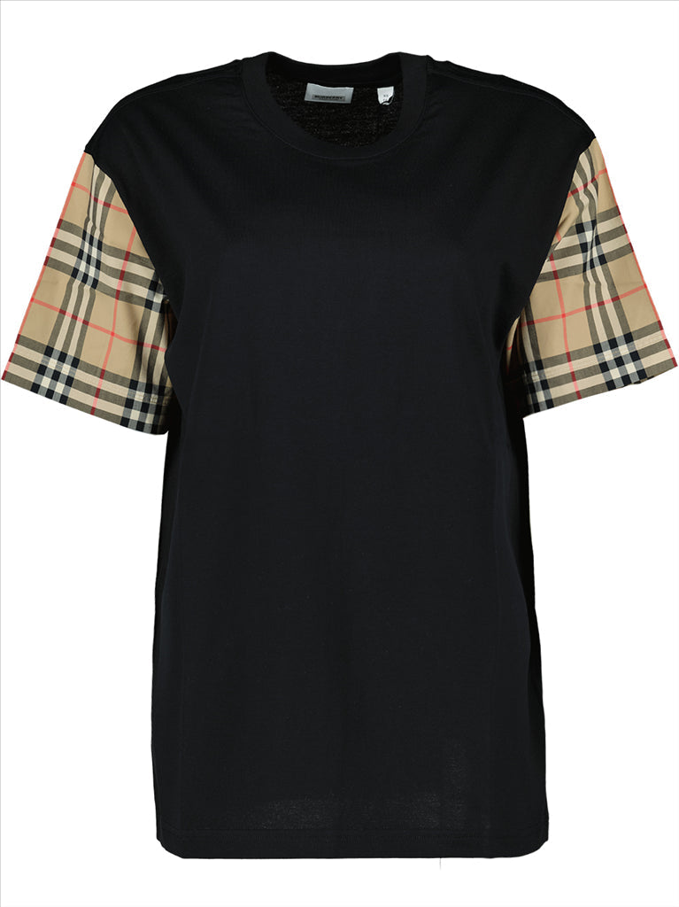 Burberry T-shirt, luxury women's clothing, designer T-shirt, Burberry Carrick, checkered sleeve T-shirt