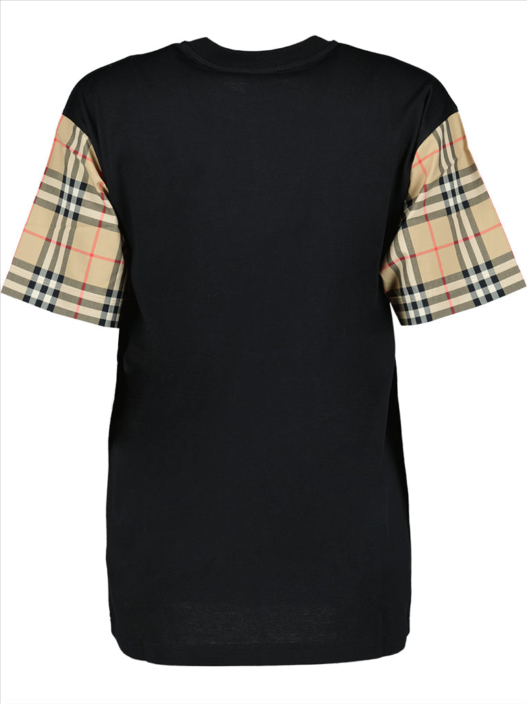 Burberry T-shirt, luxury women's clothing, designer T-shirt, Burberry Carrick, checkered sleeve T-shirt