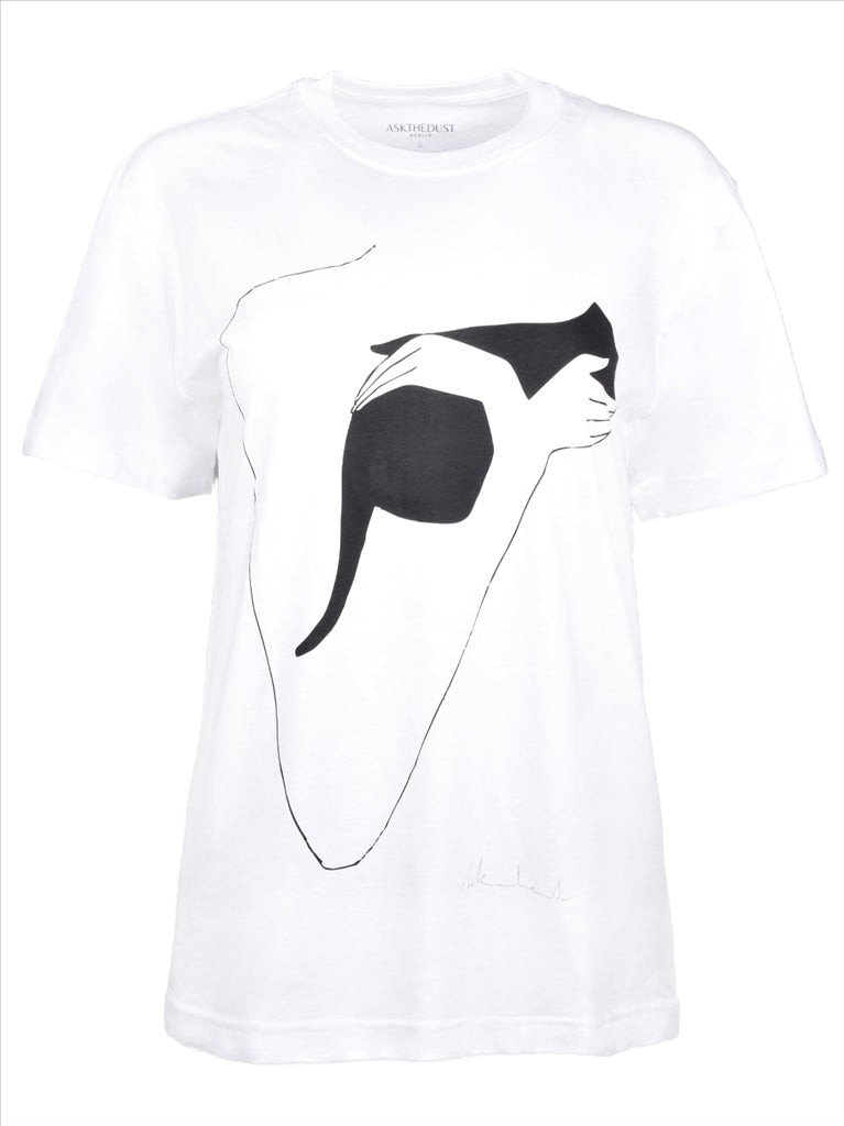 T-shirt Cat, Blanc for Women, luxury tee, artistic design, high-end fashion