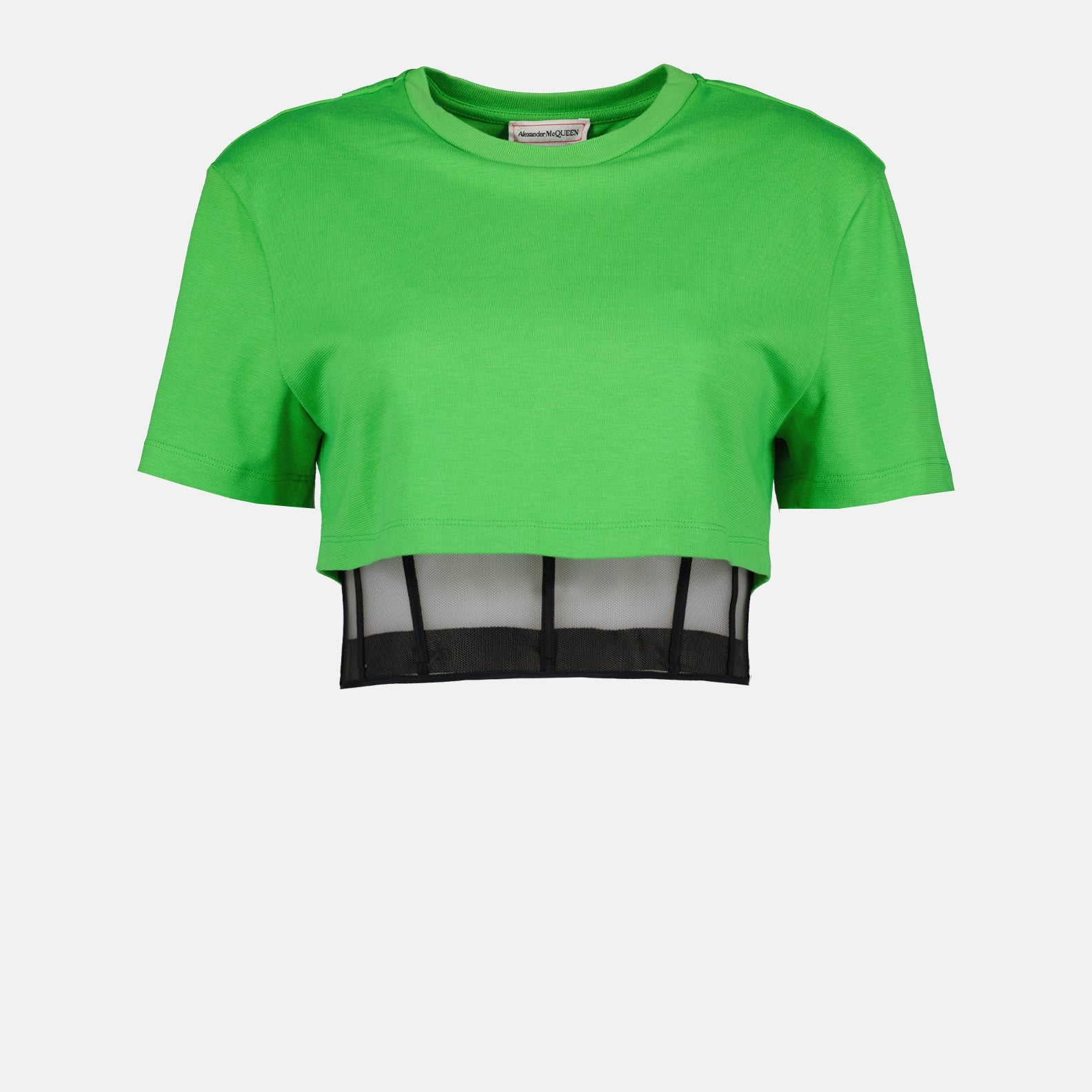 Crop T-shirt, Green Corset, Women's Top, Alexander McQueen, Luxury Fashion