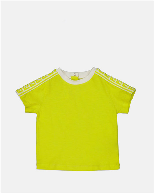 Fendi Children's T-Shirt, Luxury Yellow Top, Unisex Fendi Clothing, FF Side Stripes, Quality Cotton Comfort