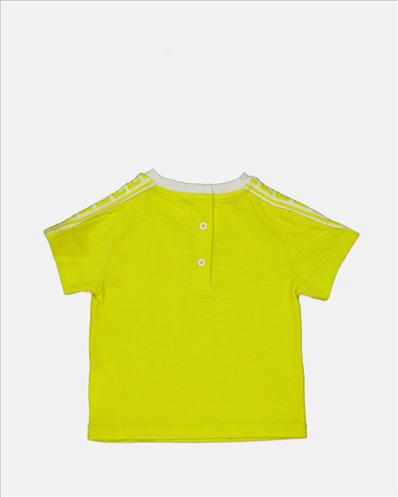 Fendi Children's T-Shirt, Luxury Yellow Top, Unisex Fendi Clothing, FF Side Stripes, Quality Cotton Comfort