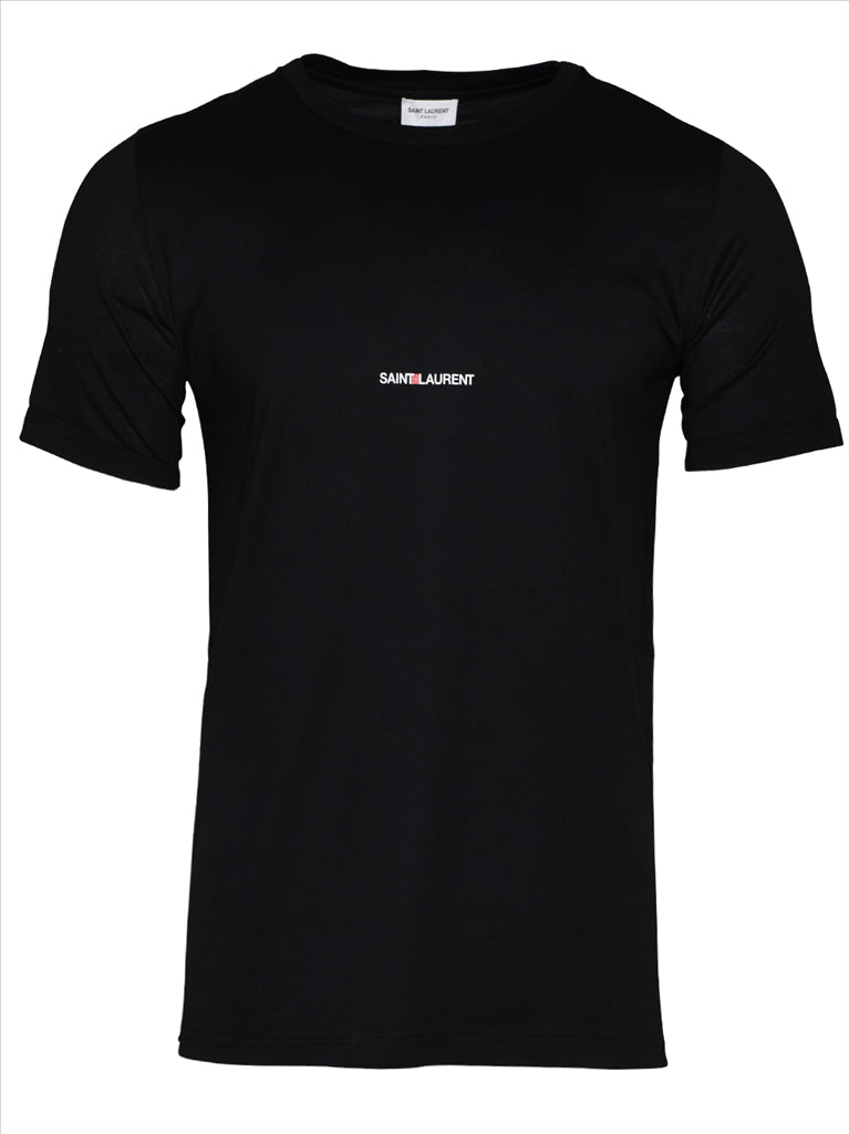 luxury T-shirt, Saint Laurent, designer menswear, black logo T-shirt, high-end fashion