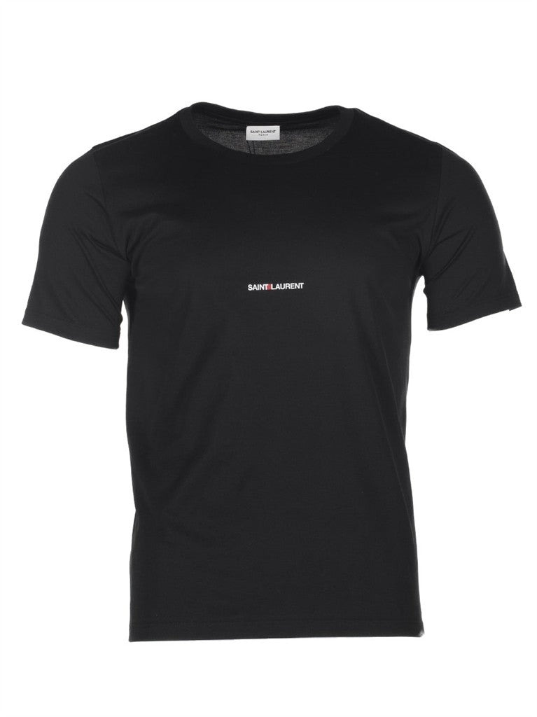 luxury T-shirt, Saint Laurent, designer menswear, black logo T-shirt, high-end fashion