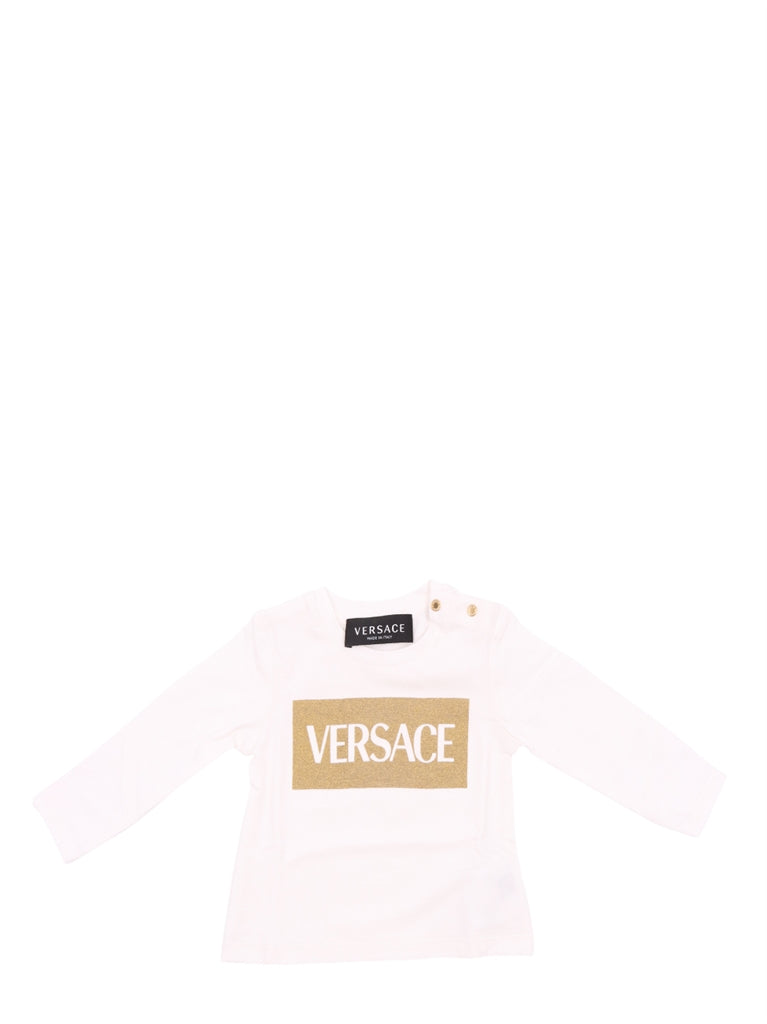 Versace Kids, Printed T-shirt, Luxury Children's Fashion, White Gold, Long Sleeve T-shirt