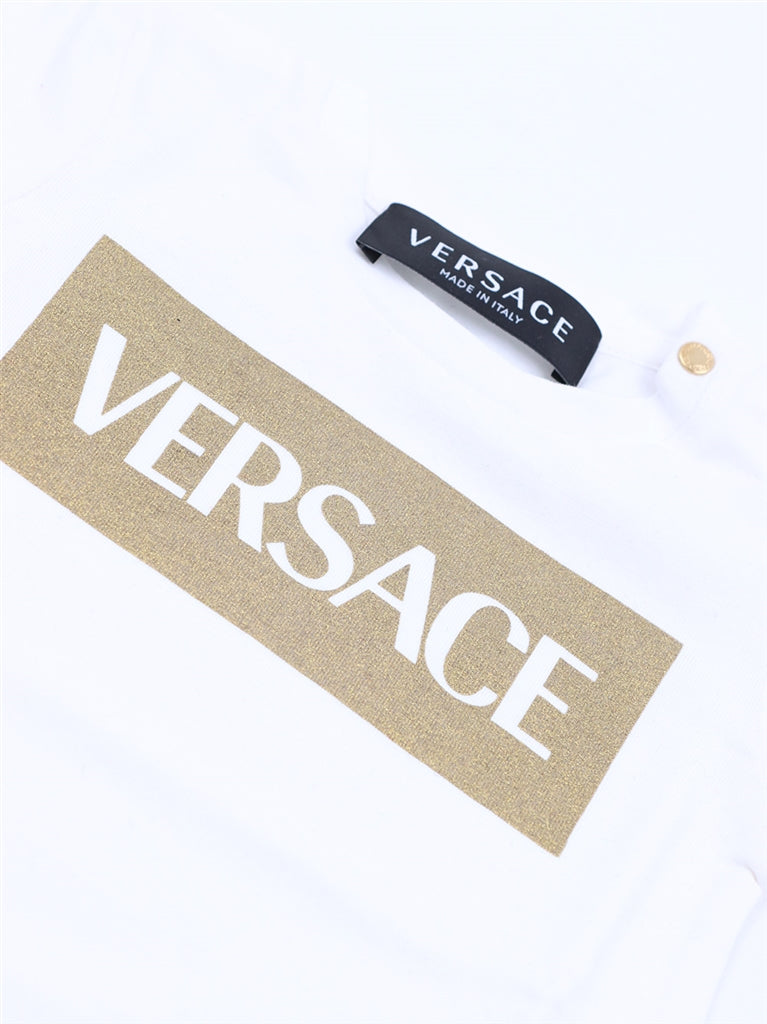 Versace Kids, Printed T-shirt, Luxury Children's Fashion, White Gold, Long Sleeve T-shirt