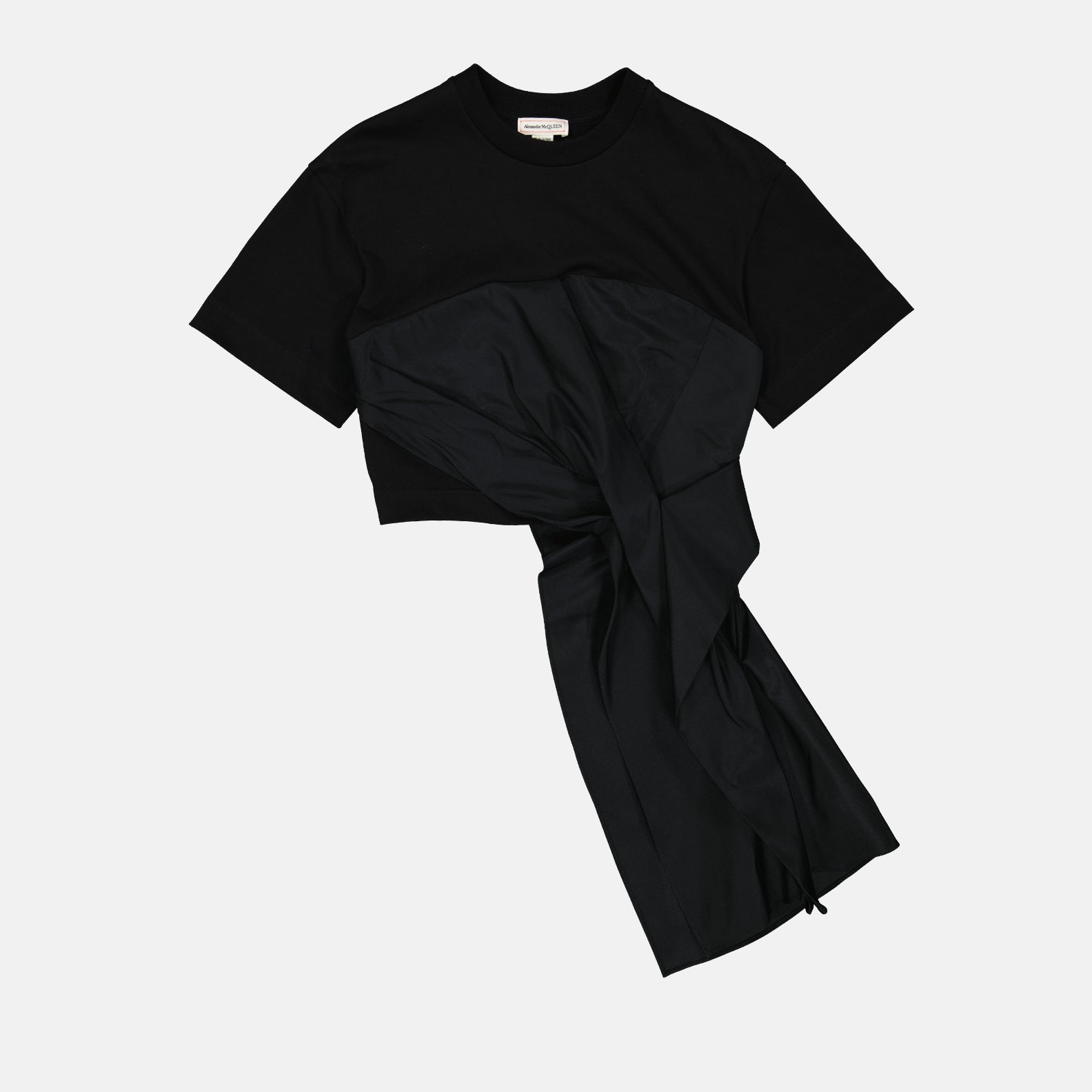 Alexander McQueen T-shirt, black knotted T-shirt, luxury women's wear, designer T-shirt, high-end fashion