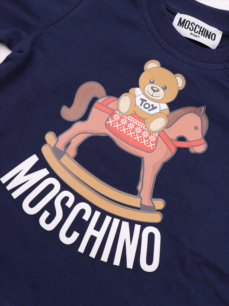 Moschino kids, luxury children's clothes, Teddy Toy t-shirt, baby blue t-shirt, high-end children’s fashion