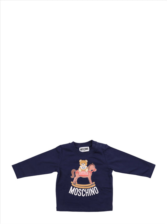 Moschino kids, luxury children's clothes, Teddy Toy t-shirt, baby blue t-shirt, high-end children’s fashion