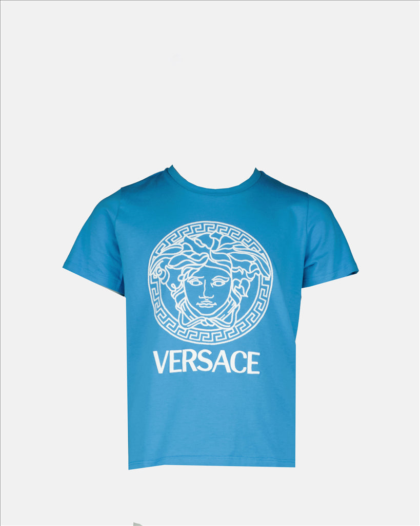 Versace children, luxury T-shirt, Medusa design, blue T-shirt, kids fashion