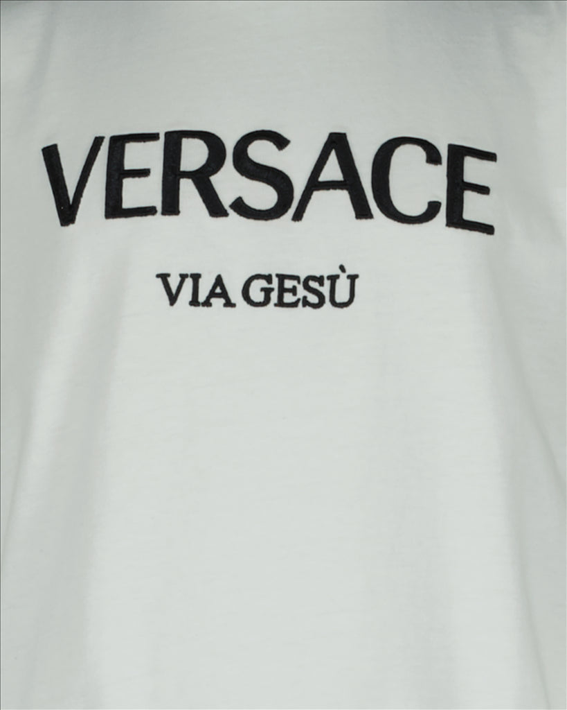 Versace kids T-shirt, luxury children’s wear, white Versace shirt, Via Gesù T-shirt, designer kids clothing