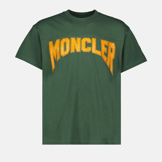 Moncler T-shirt, luxury green T-shirt, printed T-shirt, designer casual wear, high-end fashion