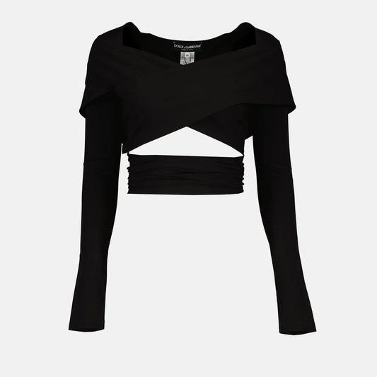 Dolce & Gabbana, Crossover Top, Luxury Women’s Top, Black Crossover Top, High-End Fashion