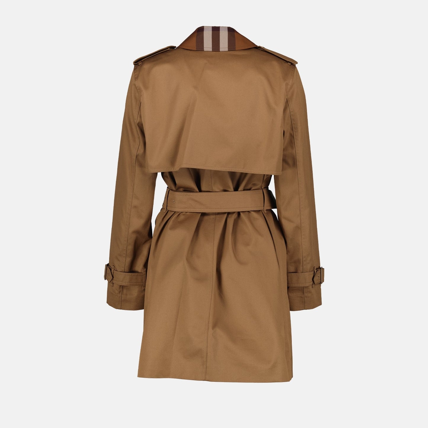 Burberry trench coat, luxury women's outerwear, brown check coat, designer trench coat, high-end fashion