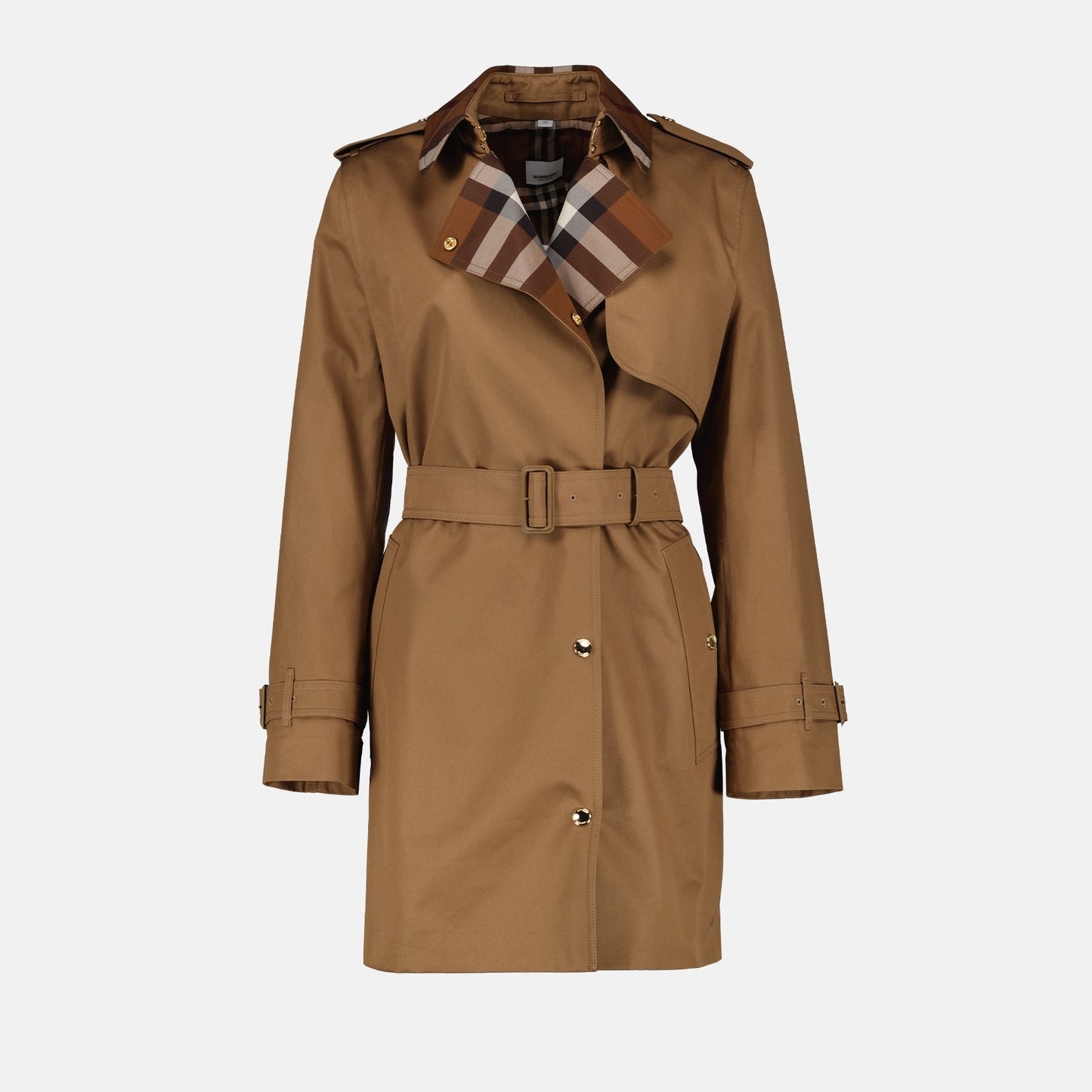 Burberry trench coat, luxury women's outerwear, brown check coat, designer trench coat, high-end fashion