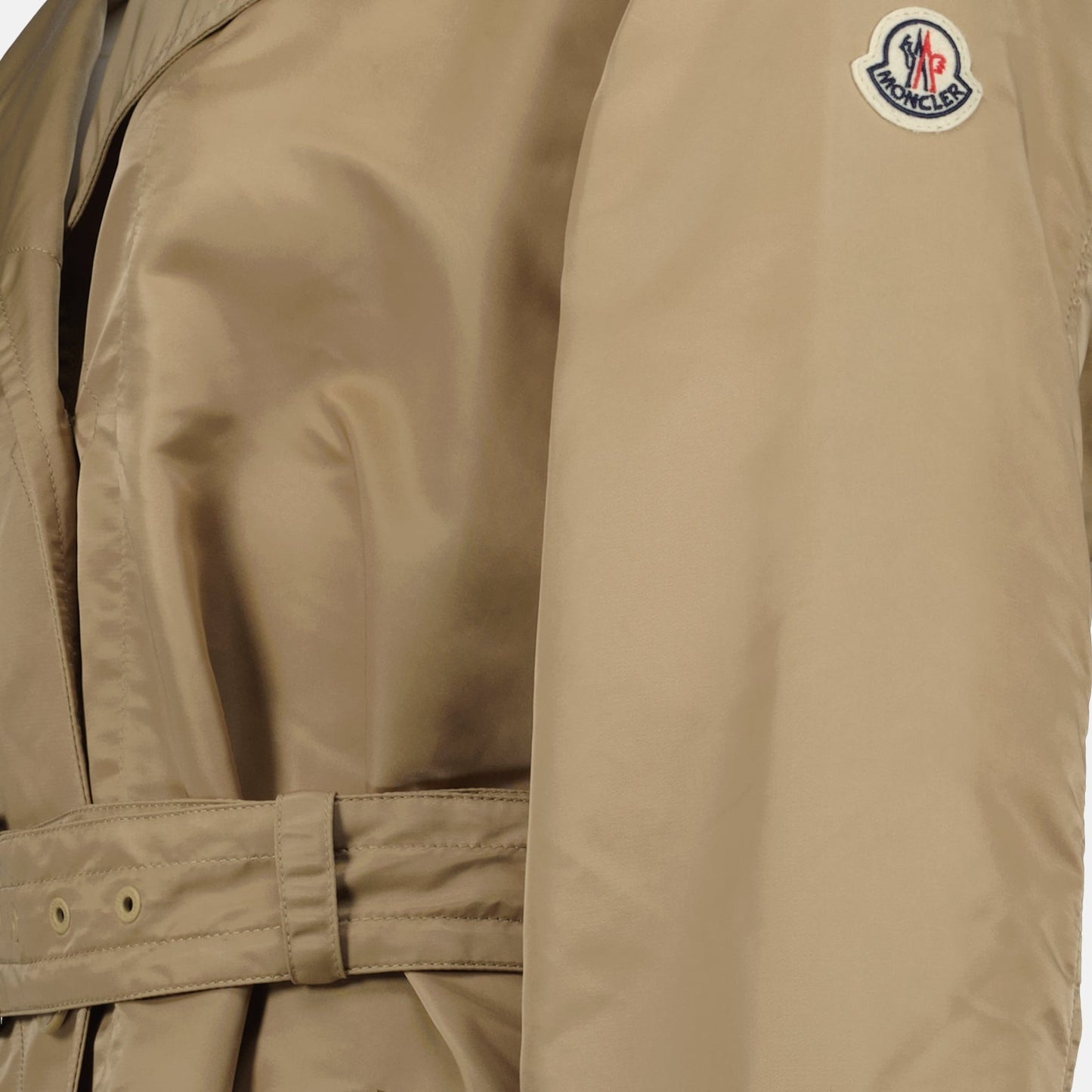 Moncler trench coat, luxury women's outerwear, beige trench coat, high-end fashion, Moncler Villerest