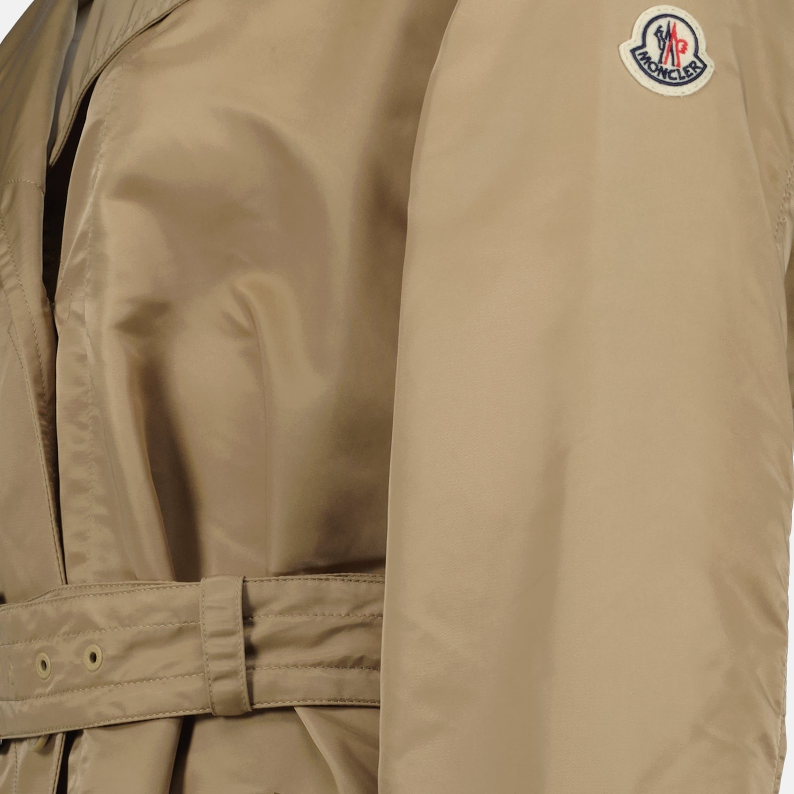 Moncler trench coat, luxury women's outerwear, beige trench coat, high-end fashion, Moncler Villerest