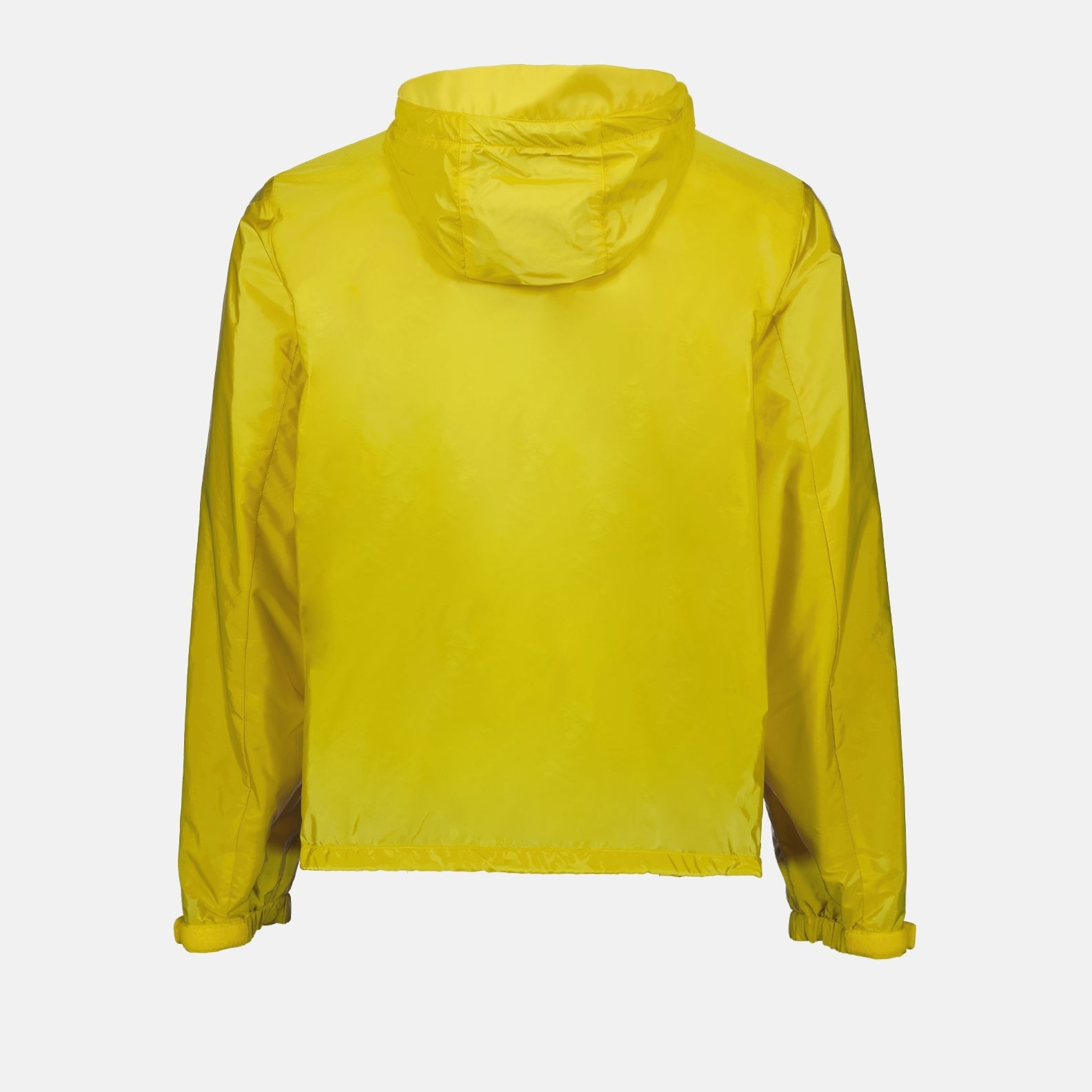 Prada windbreaker, yellow nylon jacket, men’s luxury outerwear, Prada Re-Nylon, sustainable fashion