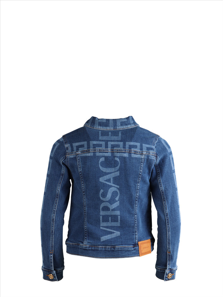 Versace, Children’s Denim Jacket, Greca Motif, Blue Jacket, Luxury Kidswear