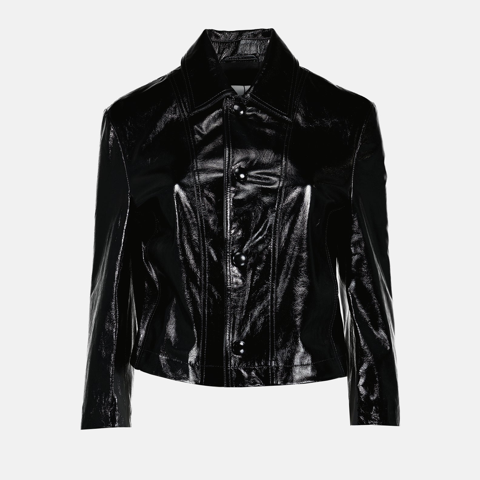 AMI Paris, Black Vinyl Jacket, Women's Luxury Fashion, High-End Outerwear, Elegant Women's Jacket