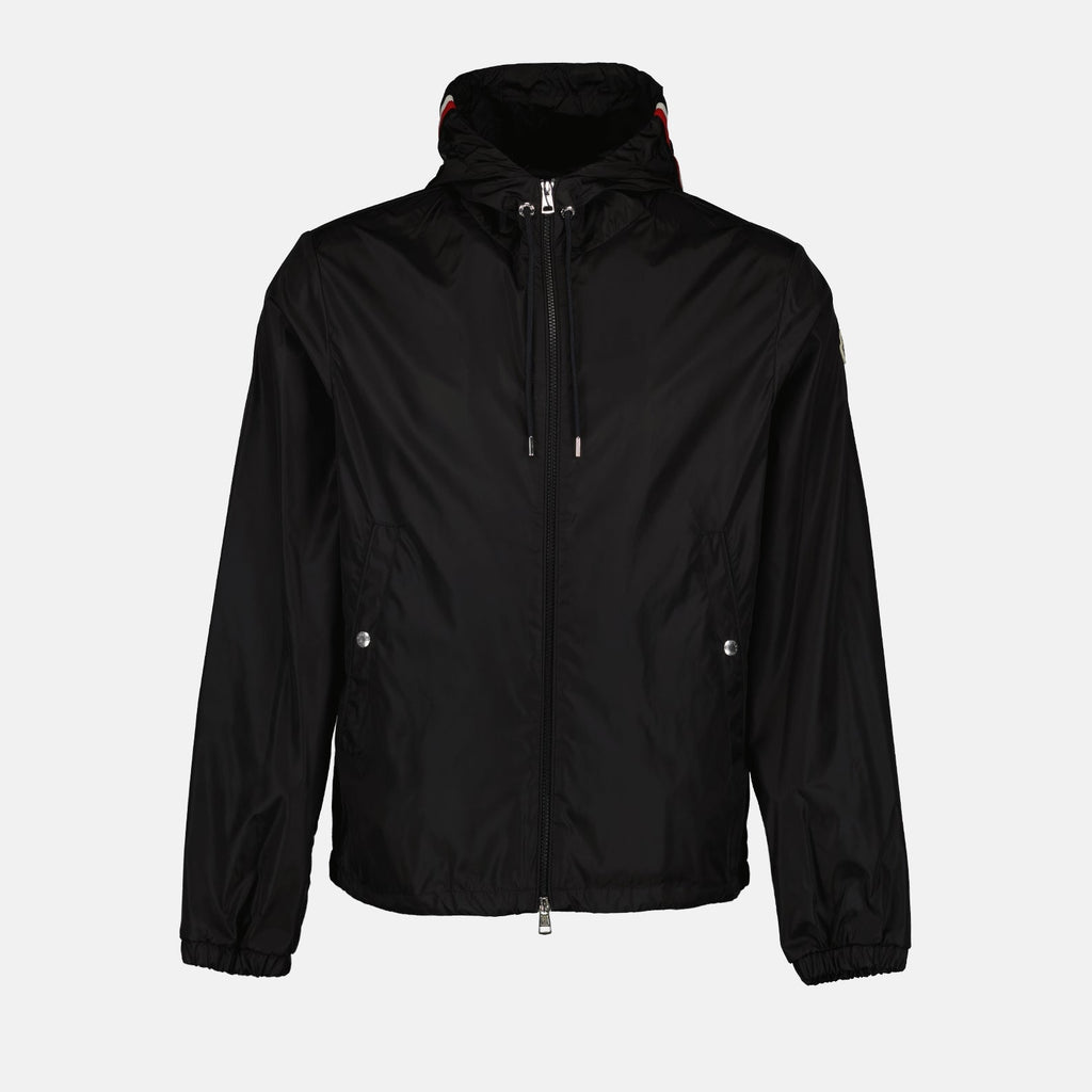 Moncler, black nylon jacket, men's luxury outerwear, sleek design, Grimpeurs jacket