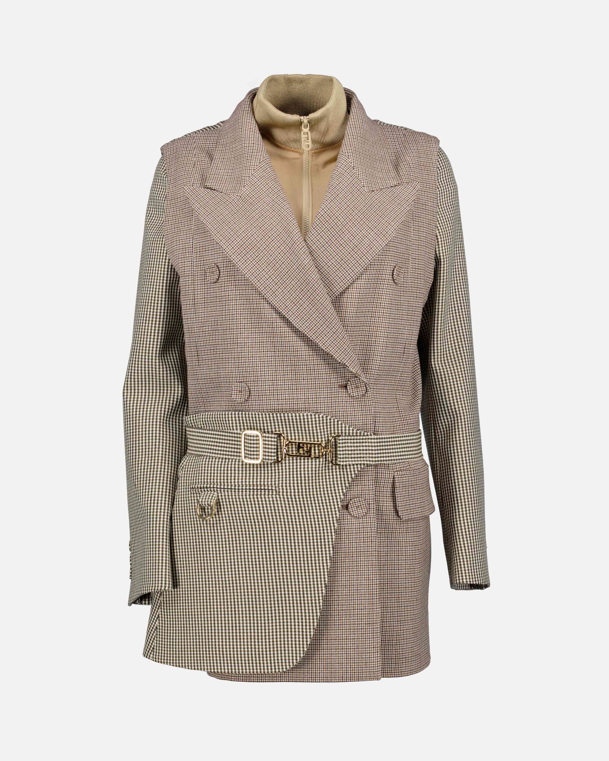 Fendi, multilayer jacket, houndstooth, elegance, luxury