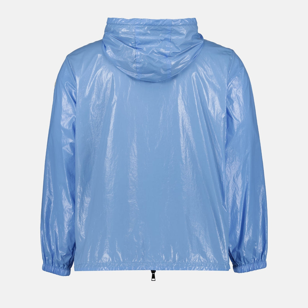Moncler jacket, luxury women’s wear, blue jacket, designer clothing, women’s fashion