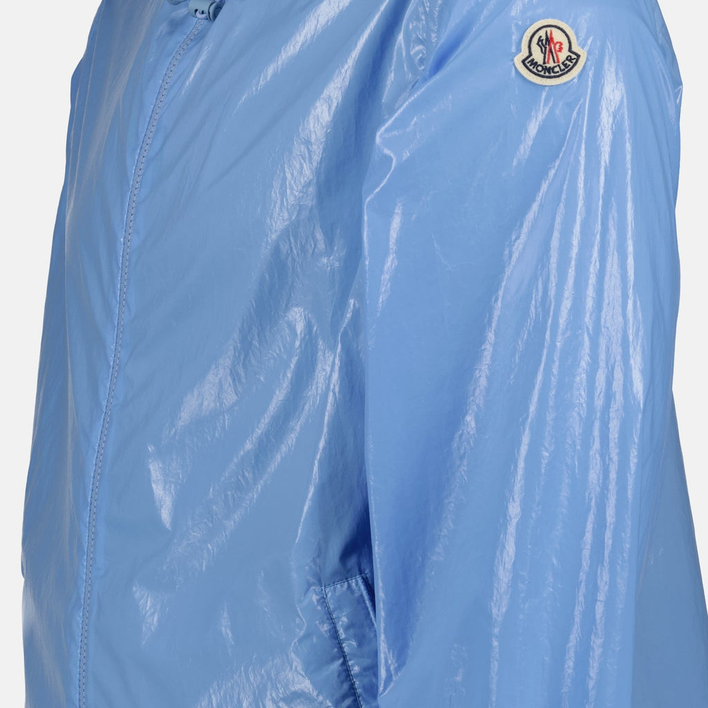 Moncler jacket, luxury women’s wear, blue jacket, designer clothing, women’s fashion