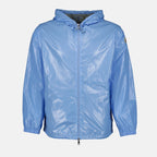 Moncler jacket, luxury women’s wear, blue jacket, designer clothing, women’s fashion