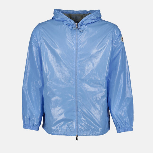 Moncler jacket, luxury women’s wear, blue jacket, designer clothing, women’s fashion